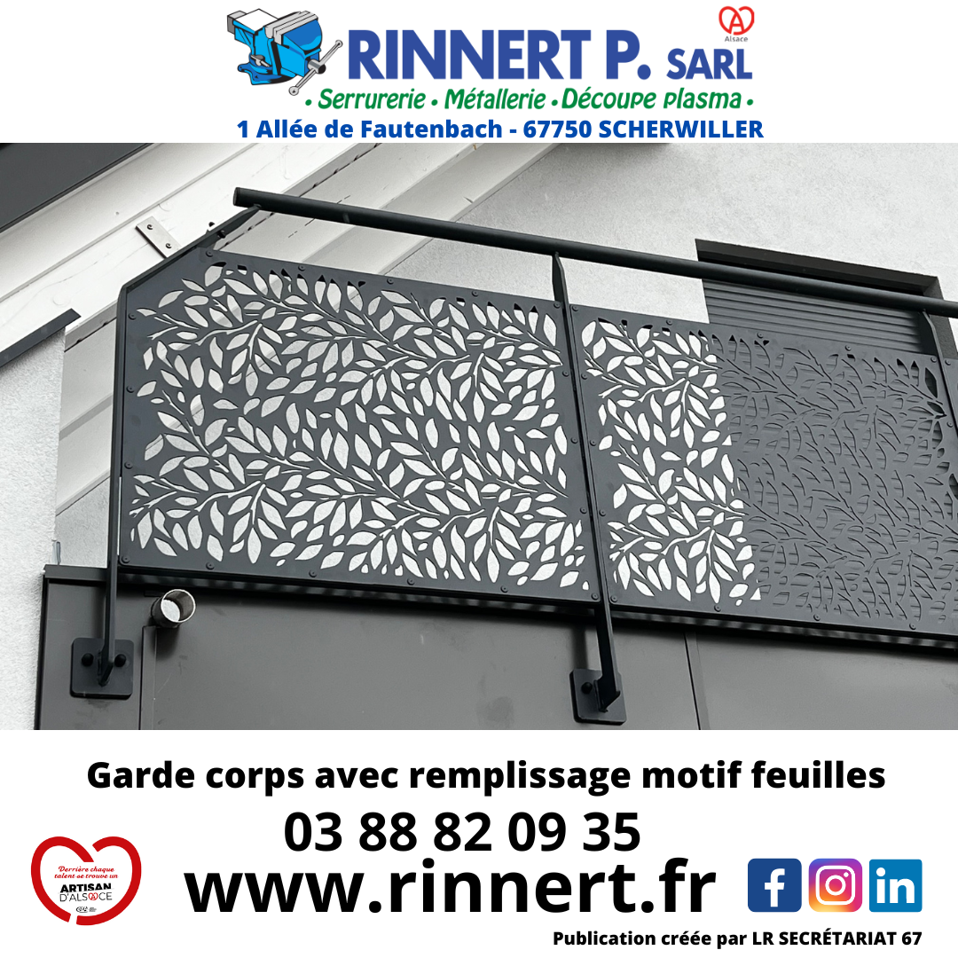 GARDE CORPS AVEC REMPLISSAGE MOTIF FEUILLES | RINNERT 4 raisons d’opter pour un garde-corps sur mesure Molsheim 0